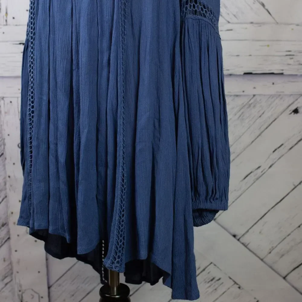 Free People Blue Just The Two Of Us Tunic Long Sleeve Hi-Lo Boho Mini Dress XS